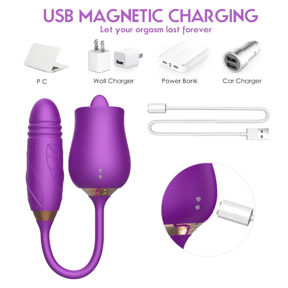 licking rose with dildo usb charging