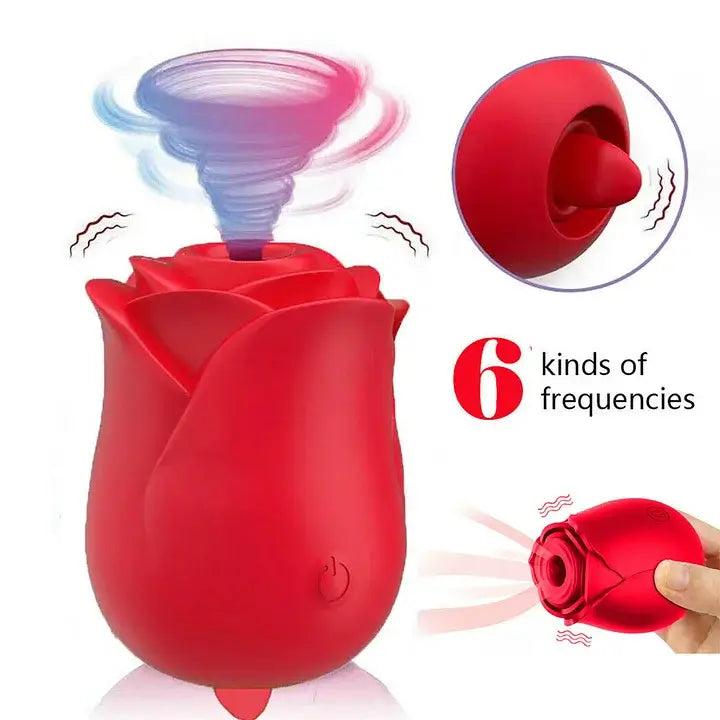 Rose Toy 2-in-1 Vibrator has 6 licking sucking modes