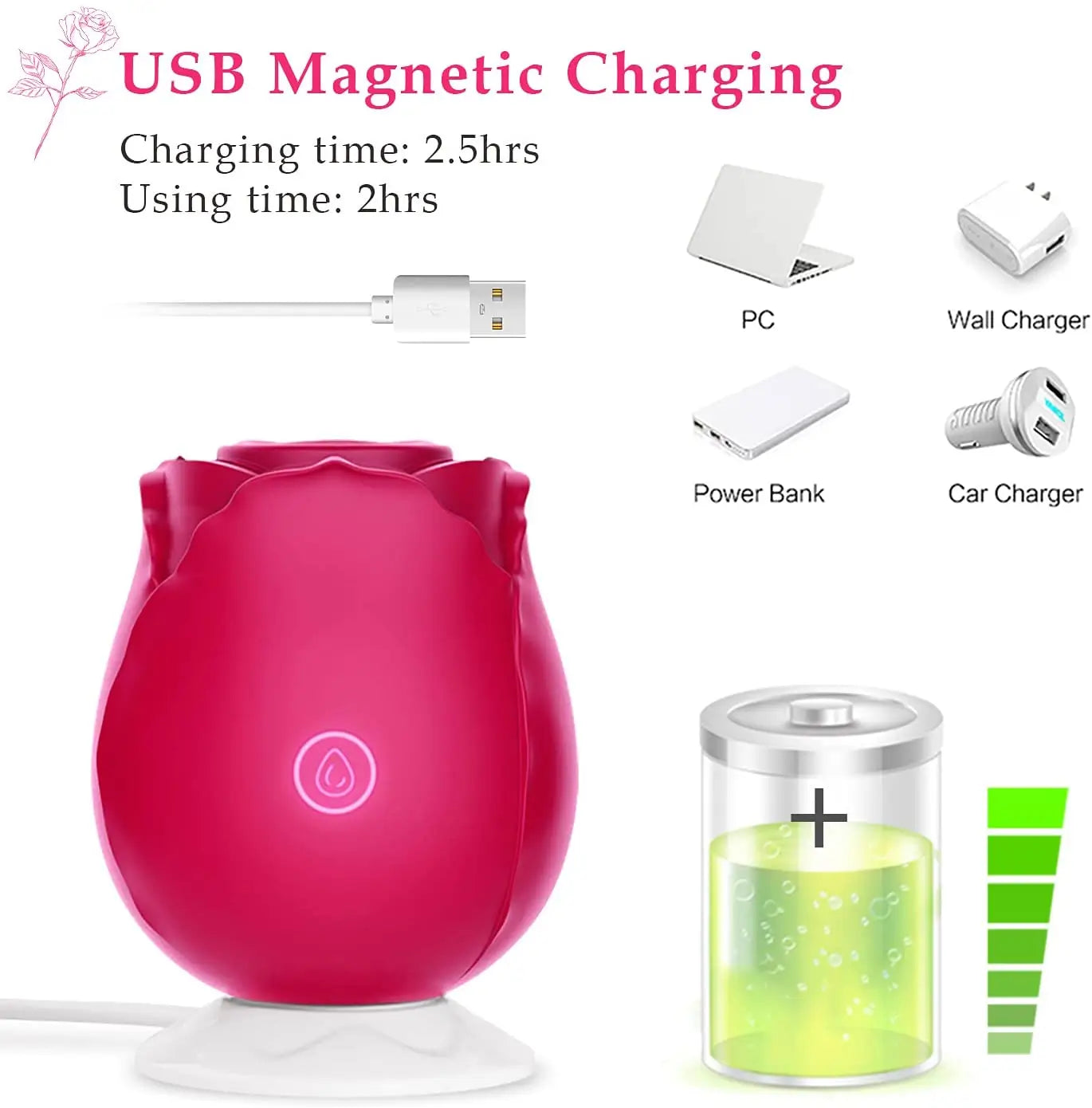 the original rose toy vibrator uses usb magnetic charging