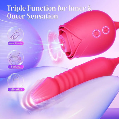 3 in 1 rose toy for dildo thrusting clit sucking vibration