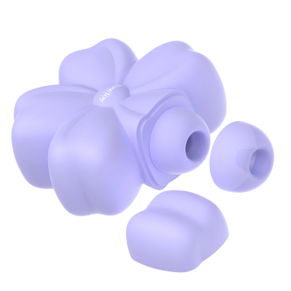 Cherry Blossom vibrator showing its removable suction opening cover and flower-shaped design