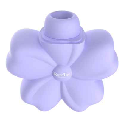 Side view of the Cherry Blossom clitoral suction vibrator with its flower-shaped silicone body
