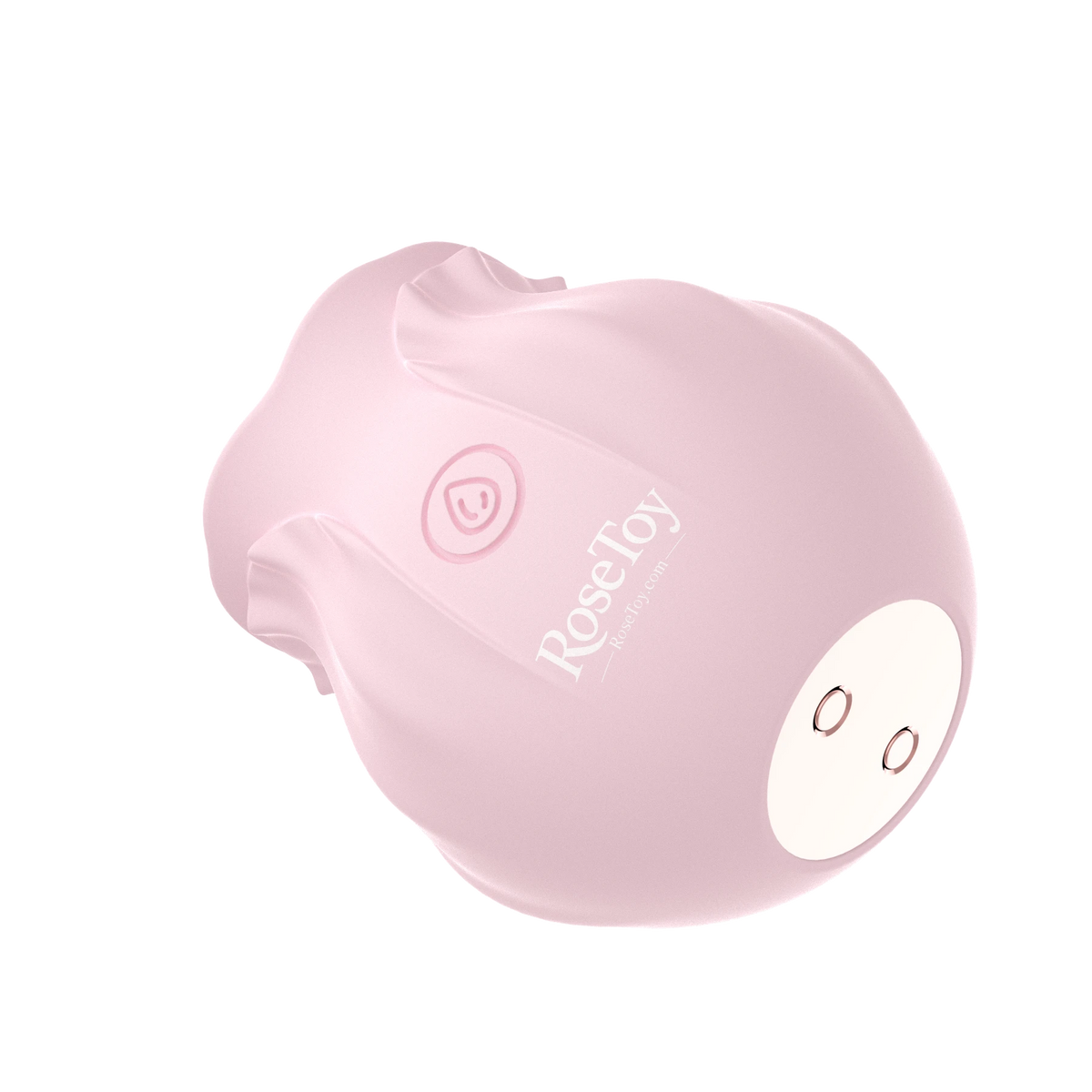 Bottom view of the Rose Bloom vibrator showing the magnetic charging contacts