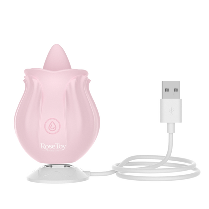 Rose Bloom licking vibrator with USB magnetic charging cable